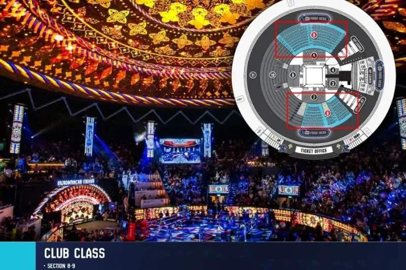 Evento con pubblico e decorazioni luminose.