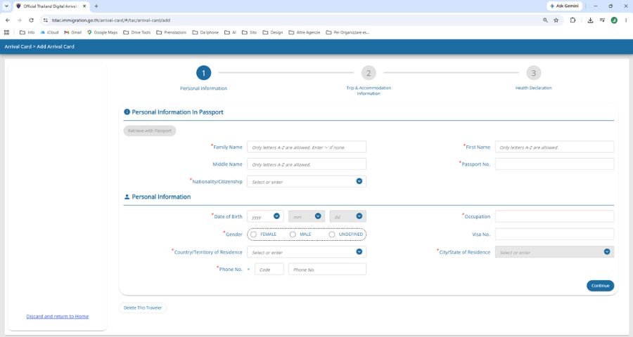 TDAC website - Step 1 Personal Information