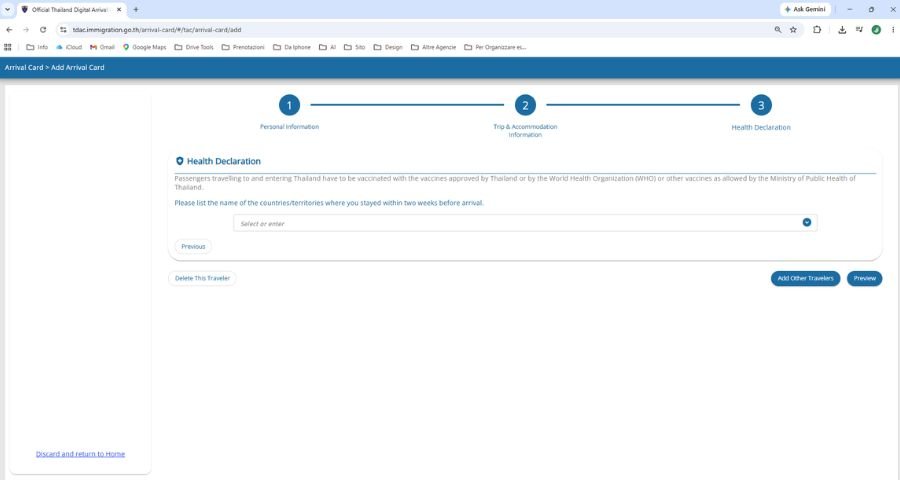 TDAC website - Step 3 Health Declaration